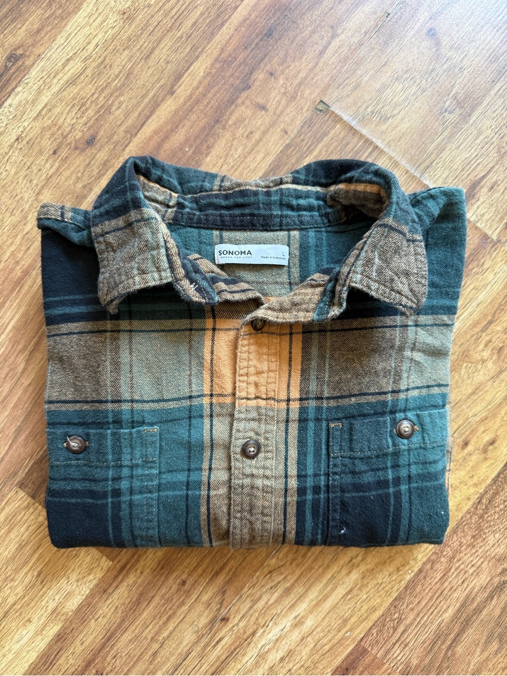 Sonoma Teal & Yellow Plaid Button-Down Shirt - Picture 10 of 12